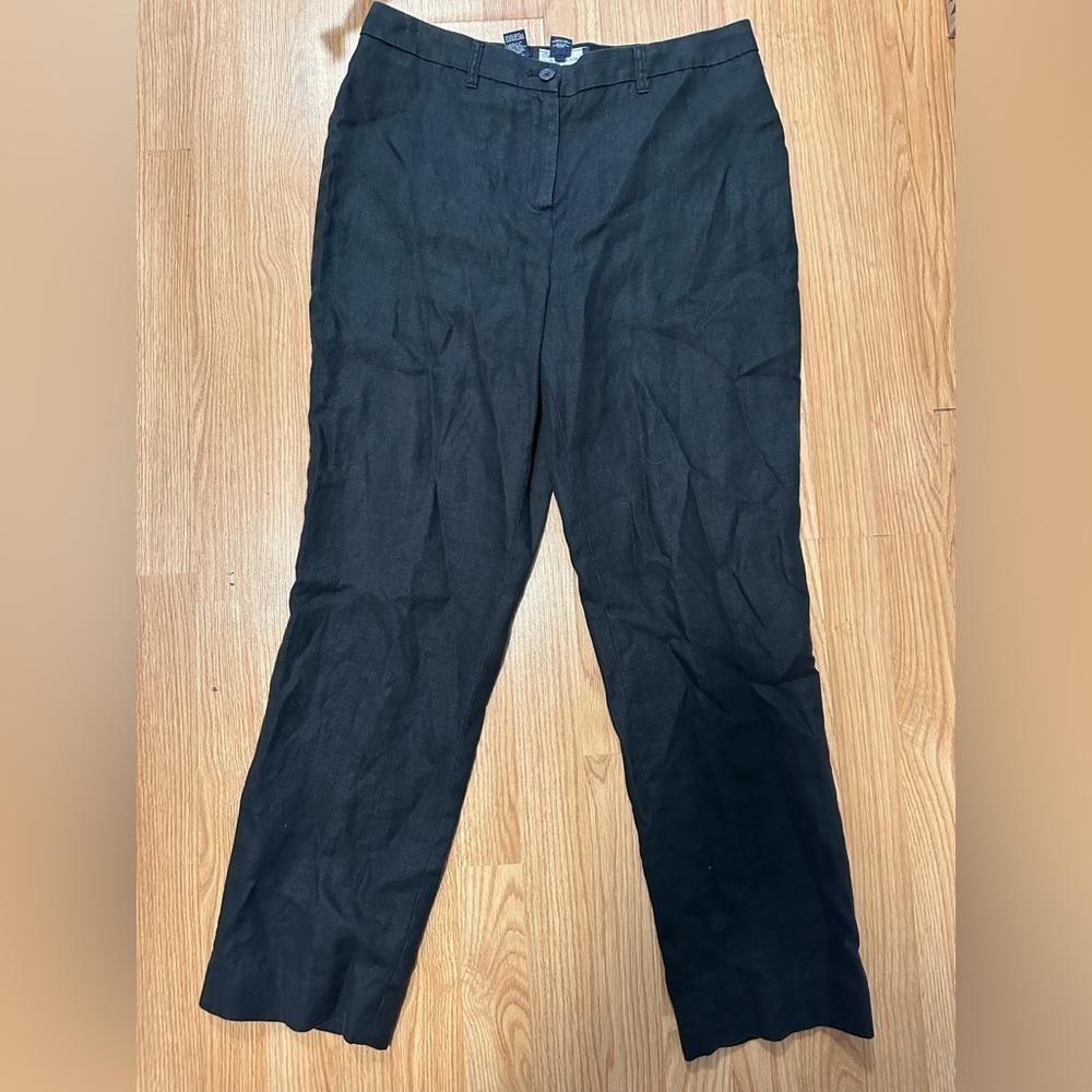 Jones New York 100% Linen Black Size 12 Straight Leg Pants High Rise Career Wear